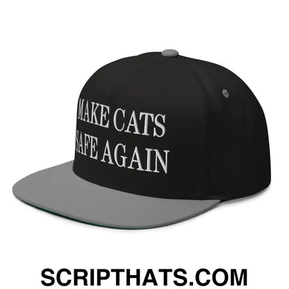 Make Cats Safe Again Embroidered 5 Panel Flat Bill Brim Snapback Hat Black Grey