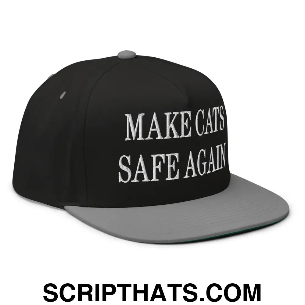 Make Cats Safe Again Embroidered 5 Panel Flat Bill Brim Snapback Hat Black Grey