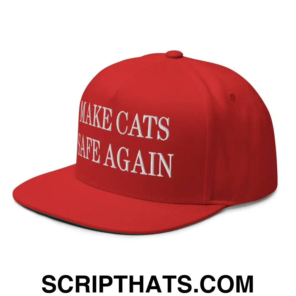 Make Cats Safe Again Embroidered 5 Panel Flat Bill Brim Snapback Hat Red