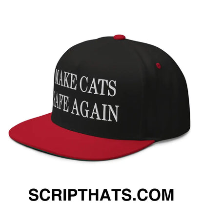 Make Cats Safe Again Embroidered 5 Panel Flat Bill Brim Snapback Hat Black Red