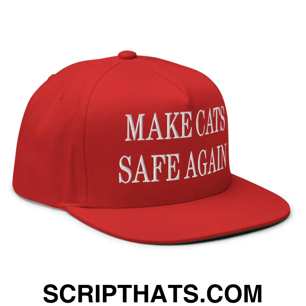 Make Cats Safe Again Embroidered 5 Panel Flat Bill Brim Snapback Hat Red