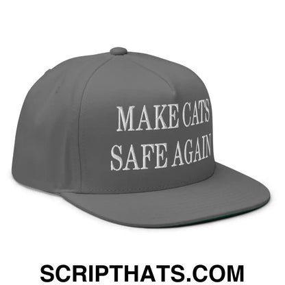 Make Cats Safe Again Embroidered 5 Panel Flat Bill Brim Snapback Hat Grey