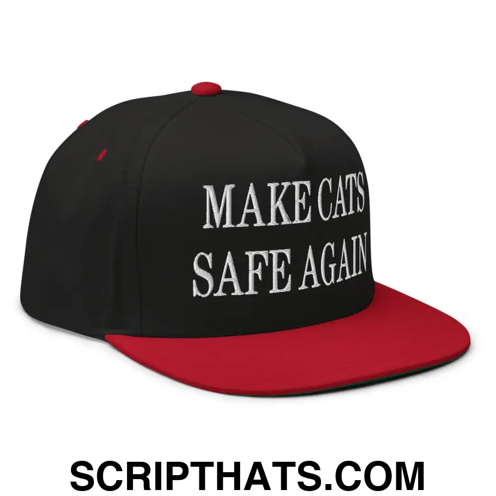 Make Cats Safe Again Embroidered 5 Panel Flat Bill Brim Snapback Hat Black Red