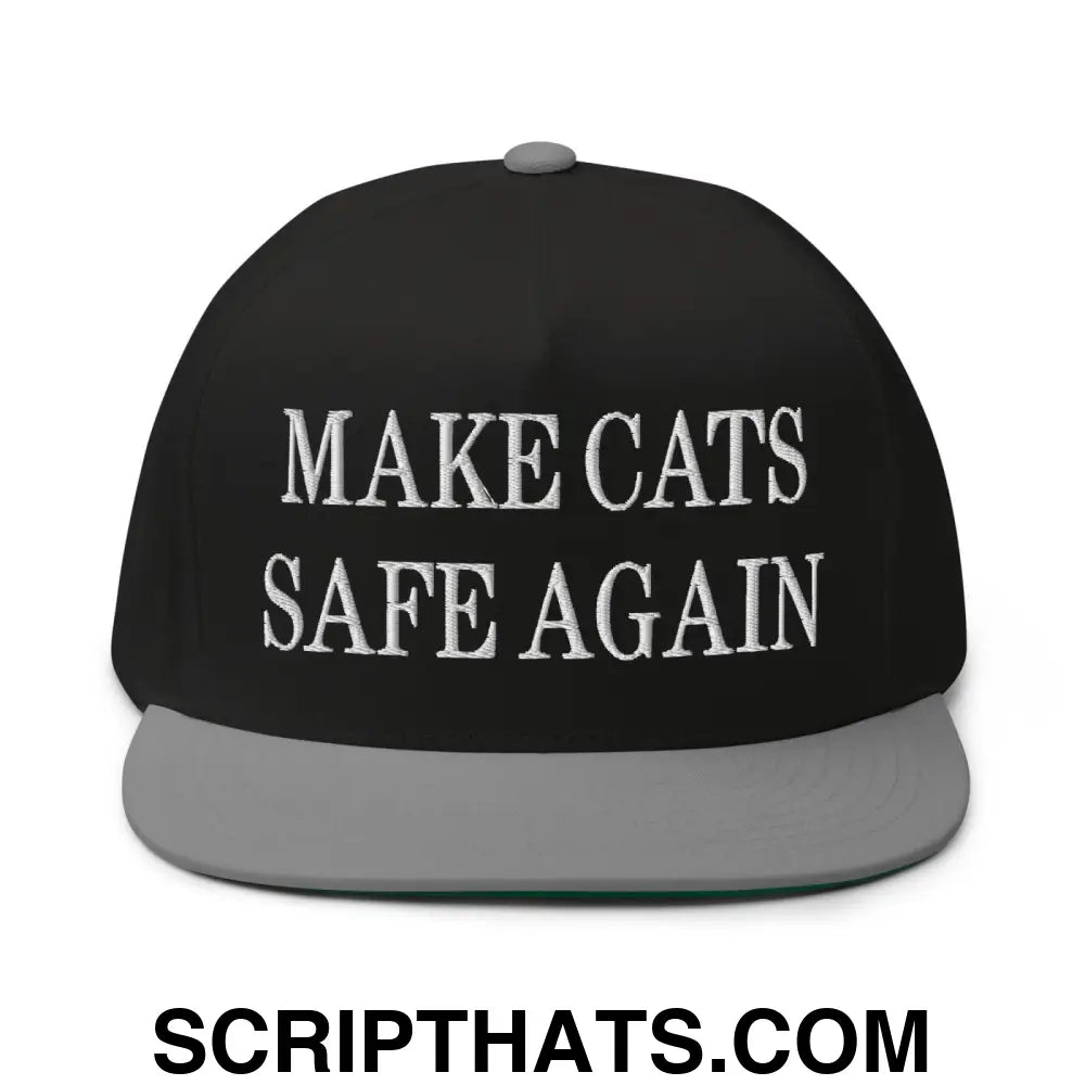 Make Cats Safe Again Embroidered 5 Panel Flat Bill Brim Snapback Hat Black Grey