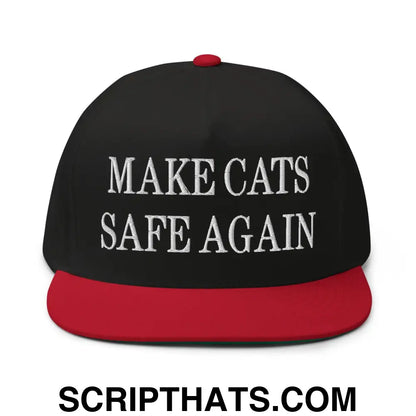 Make Cats Safe Again Embroidered 5 Panel Flat Bill Brim Snapback Hat Black Red