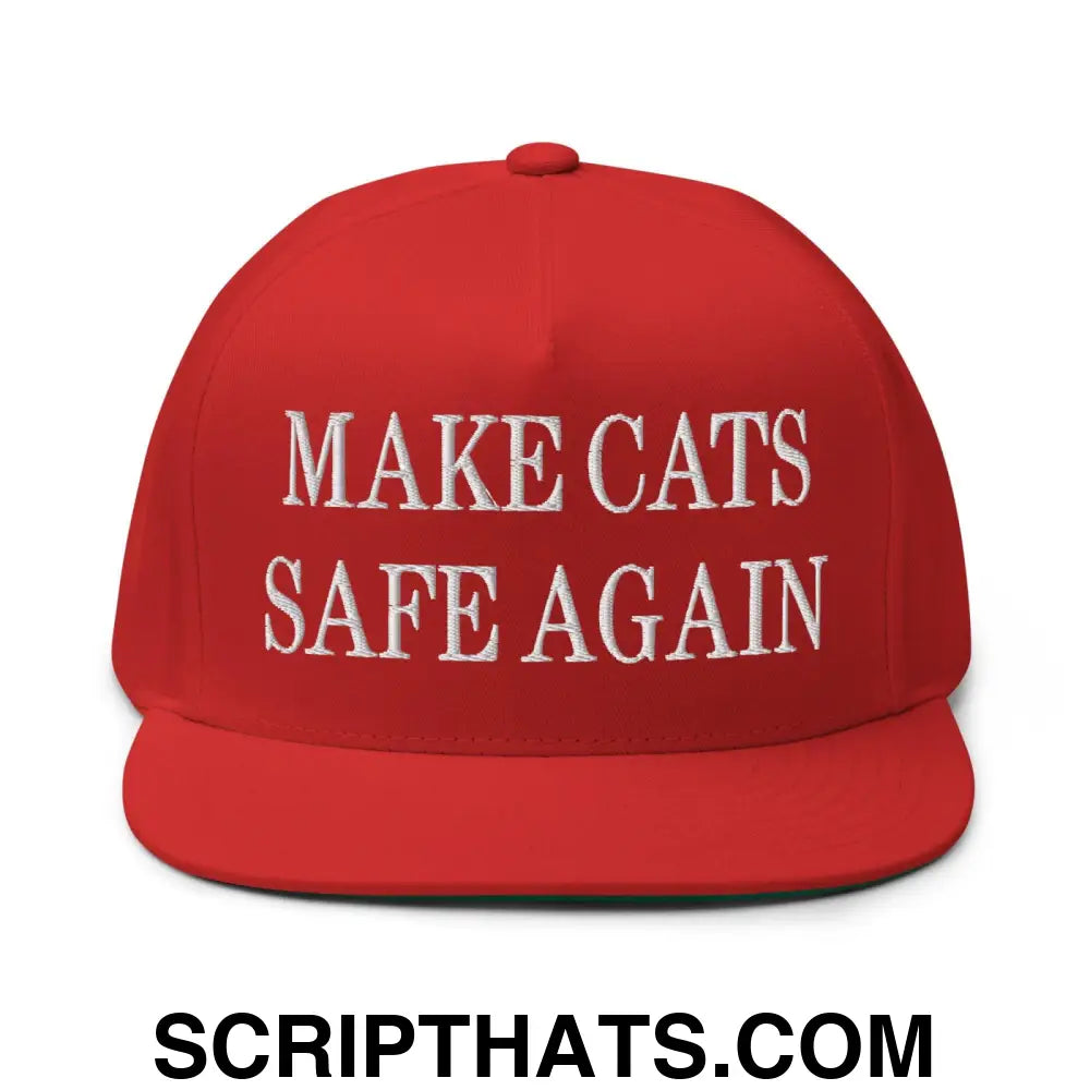 Make Cats Safe Again Embroidered 5 Panel Flat Bill Brim Snapback Hat Red