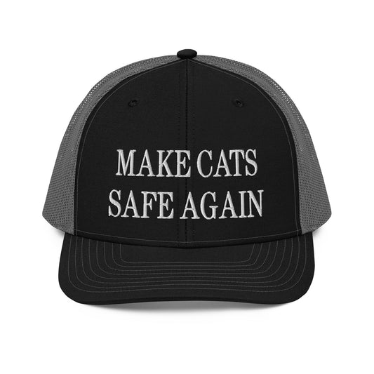 Make Cats Safe Again Embroidered Classic Mesh Trucker Hat Black Charcoal