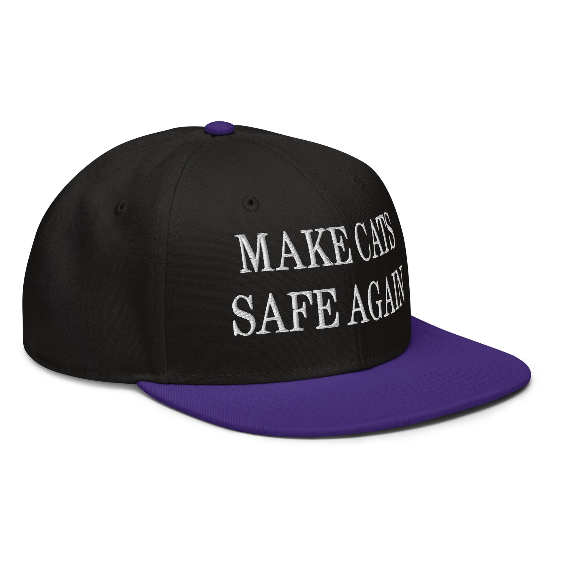 Make Cats Safe Again Embroidered Flat Brim Bill Snapback Hat Purple Black Black