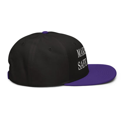 Make Cats Safe Again Embroidered Flat Brim Bill Snapback Hat Purple Black Black