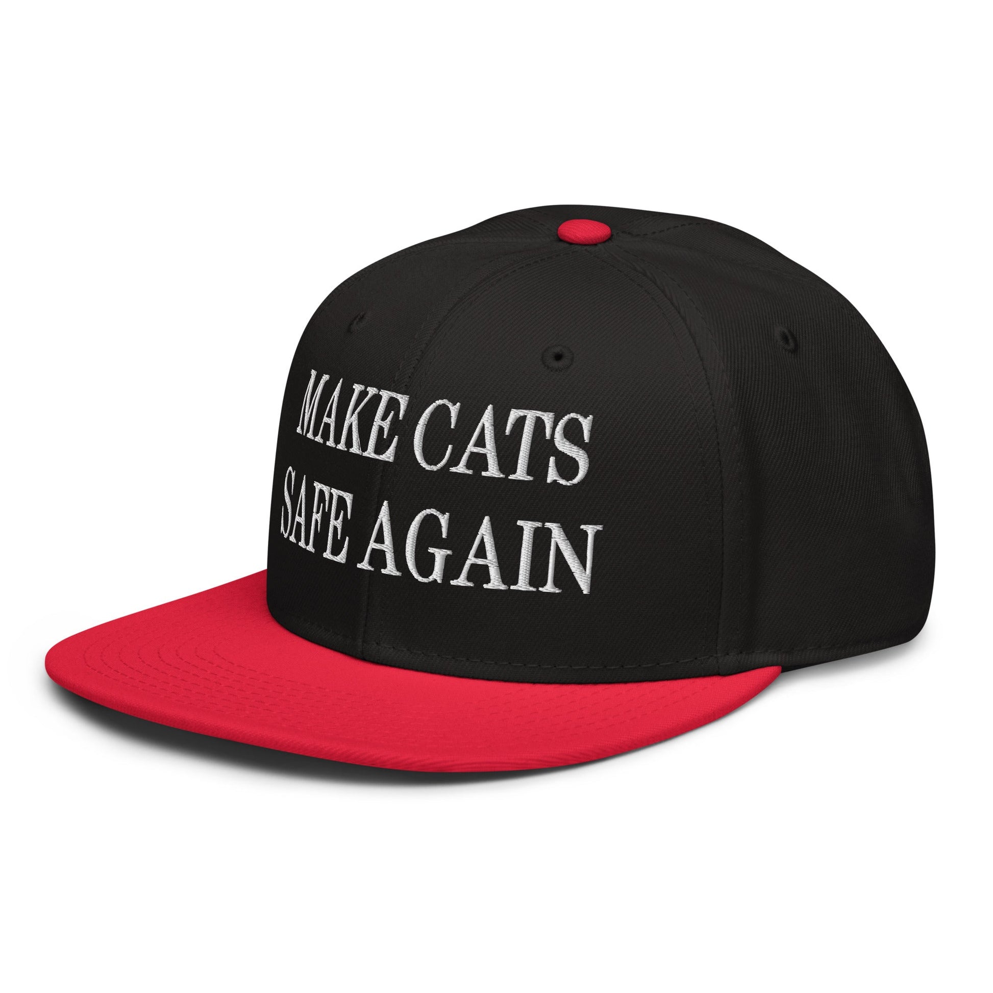 Make Cats Safe Again Embroidered Flat Brim Bill Snapback Hat Red Black Black