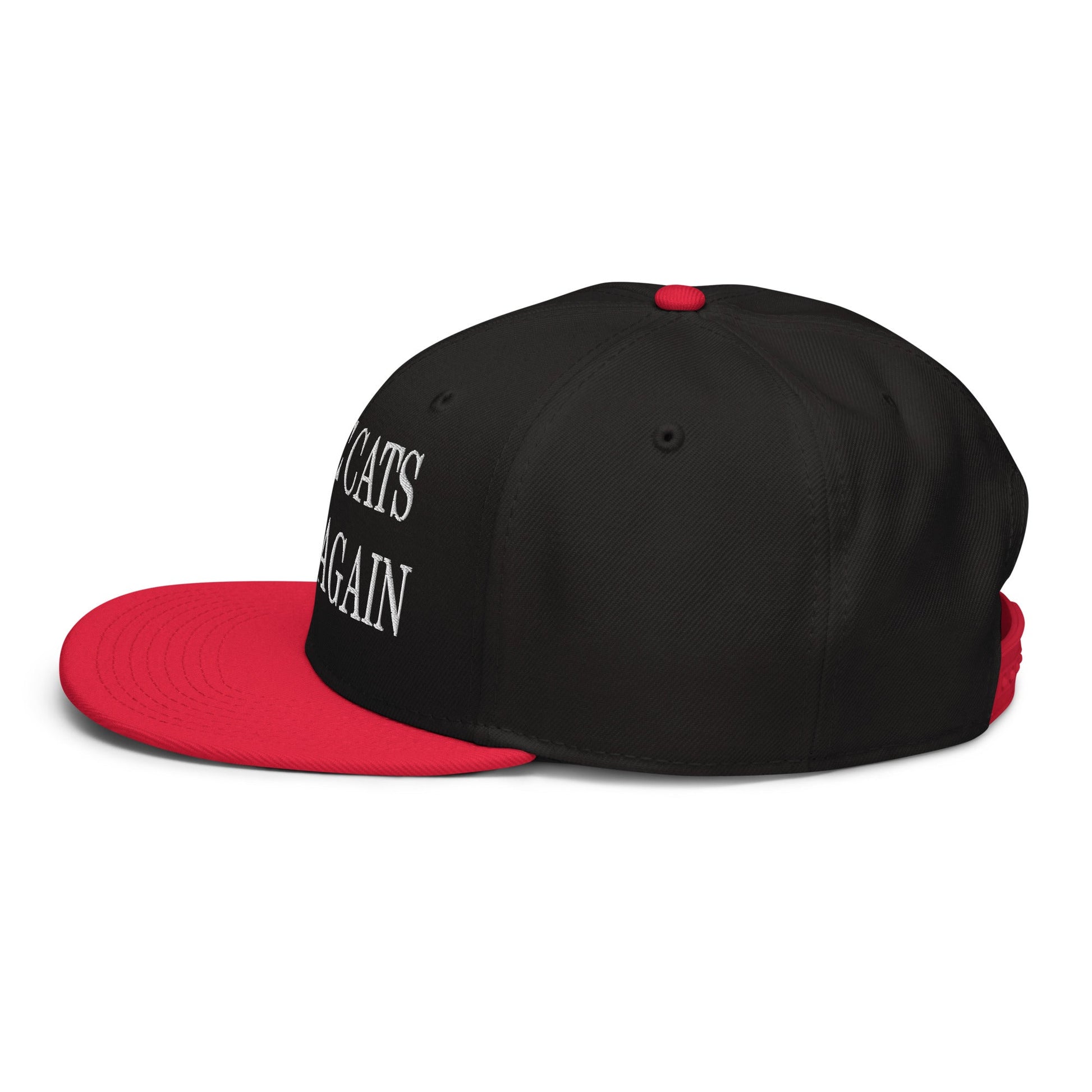 Make Cats Safe Again Embroidered Flat Brim Bill Snapback Hat Red Black Black