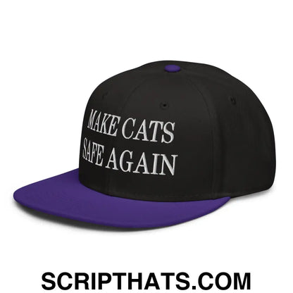 Make Cats Safe Again Embroidered Flat Brim Bill Snapback Hat Purple Black Black