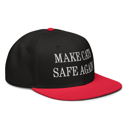 Make Cats Safe Again Embroidered Flat Brim Bill Snapback Hat Red Black Black