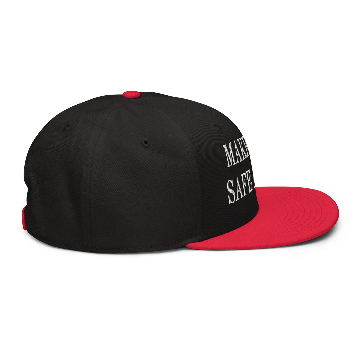 Make Cats Safe Again Embroidered Flat Brim Bill Snapback Hat Red Black Black