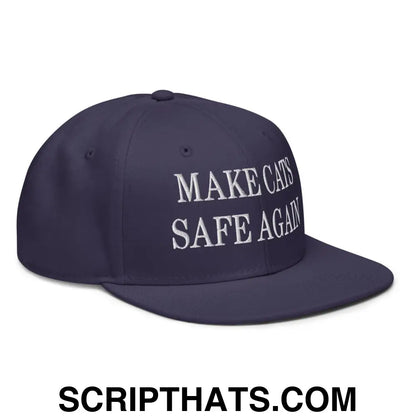 Make Cats Safe Again Embroidered Flat Brim Bill Snapback Hat Navy blue