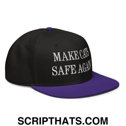 Make Cats Safe Again Embroidered Flat Brim Bill Snapback Hat Purple Black Black