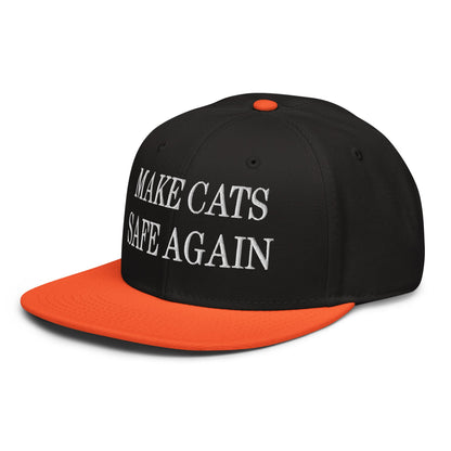 Make Cats Safe Again Embroidered Flat Brim Bill Snapback Hat Orange Black Black