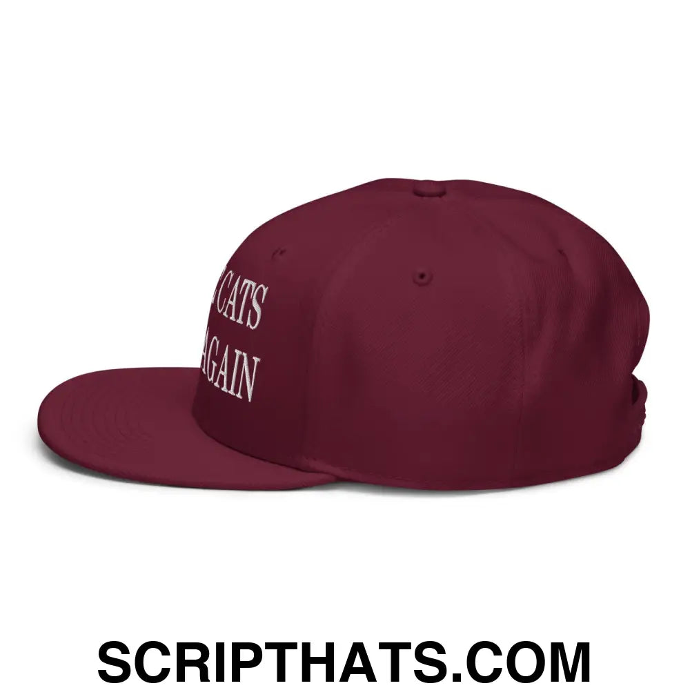 Make Cats Safe Again Embroidered Flat Brim Bill Snapback Hat Burgundy maroon