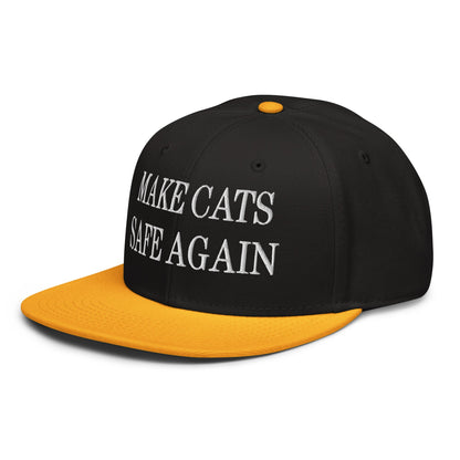 Make Cats Safe Again Embroidered Flat Brim Bill Snapback Hat Gold Black Black