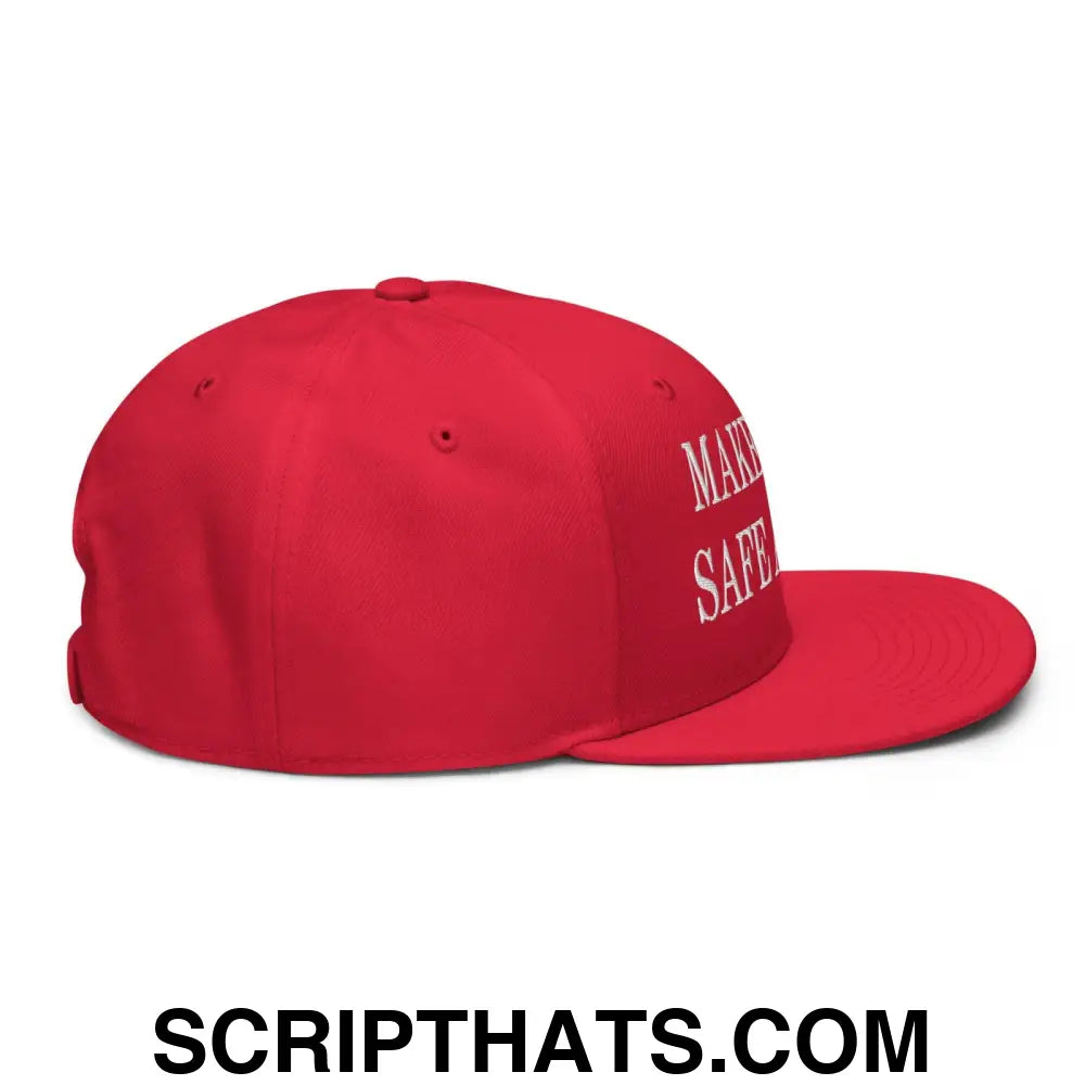 Make Cats Safe Again Embroidered Flat Brim Bill Snapback Hat Red