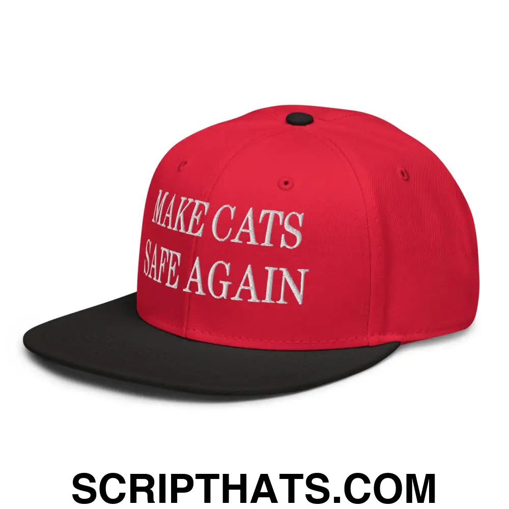 Make Cats Safe Again Embroidered Flat Brim Bill Snapback Hat Black Red Red