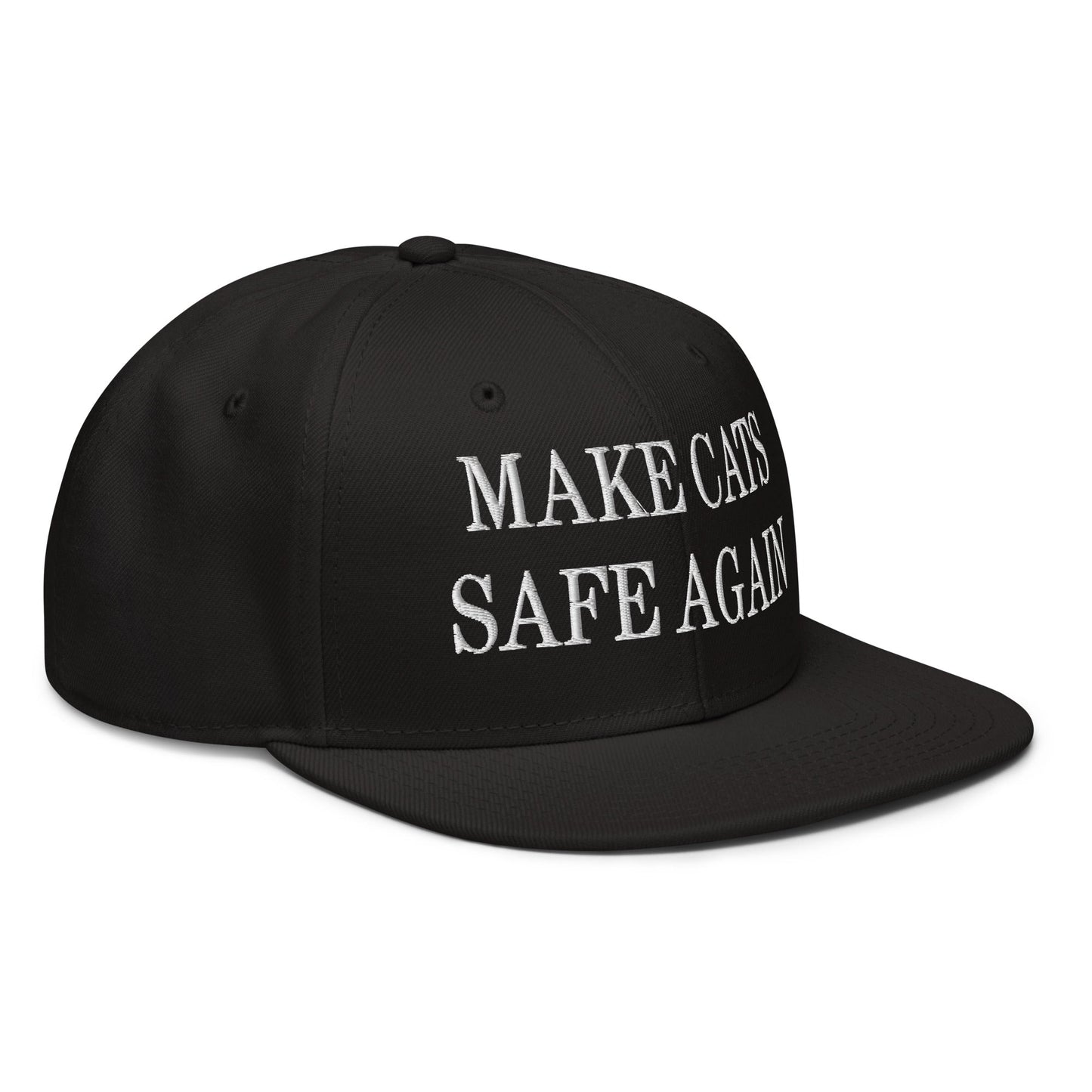 Make Cats Safe Again Embroidered Flat Brim Bill Snapback Hat Black