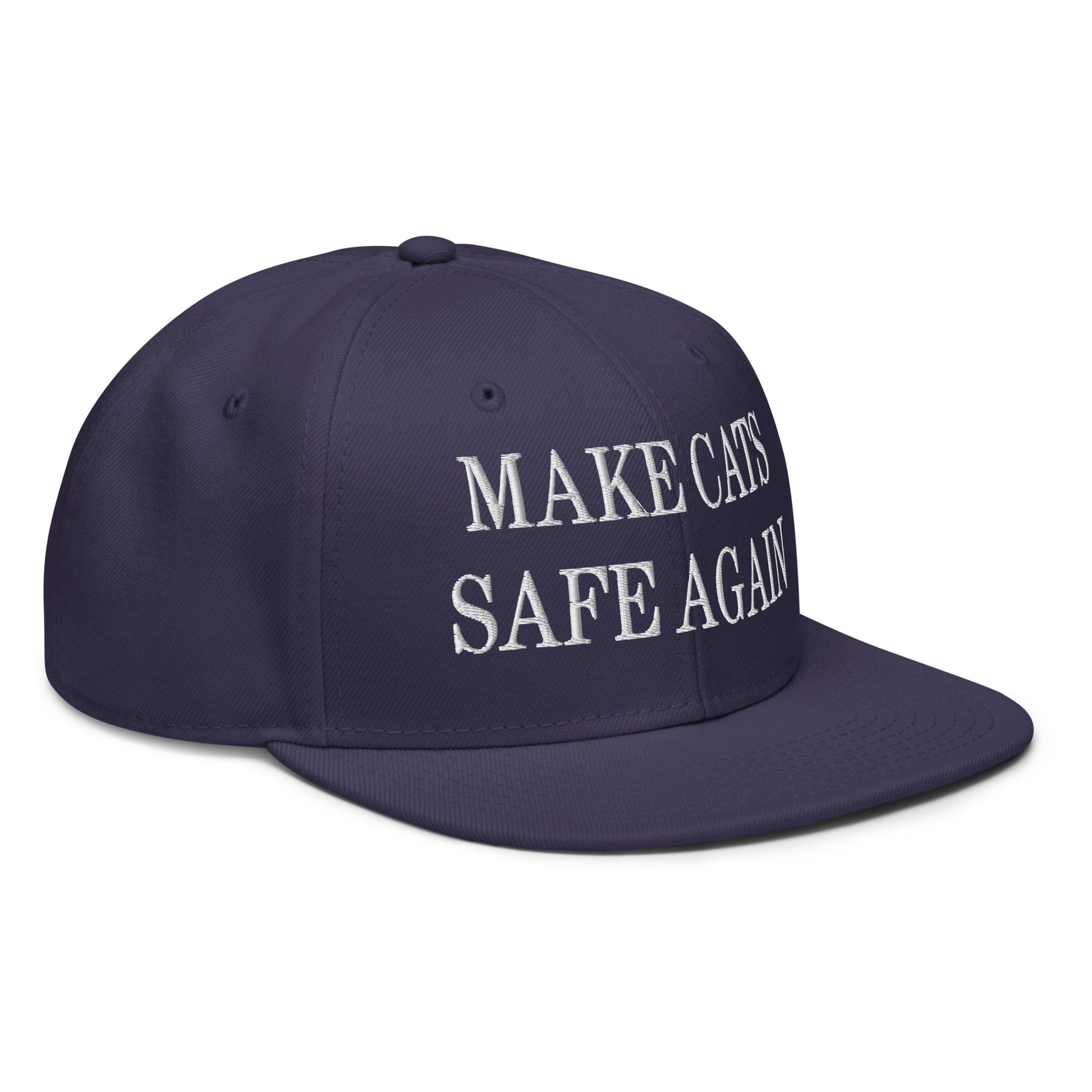 Make Cats Safe Again Embroidered Flat Brim Bill Snapback Hat Navy blue