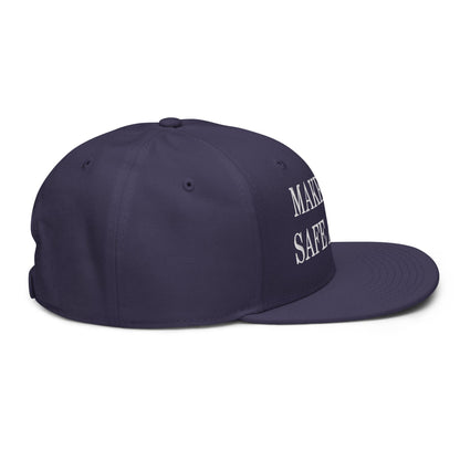 Make Cats Safe Again Embroidered Flat Brim Bill Snapback Hat Navy blue