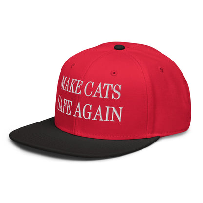 Make Cats Safe Again Embroidered Flat Brim Bill Snapback Hat Black Red Red