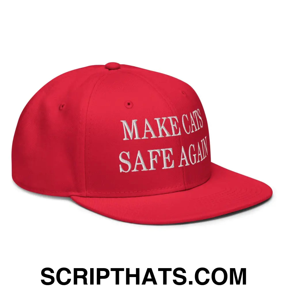 Make Cats Safe Again Embroidered Flat Brim Bill Snapback Hat Red