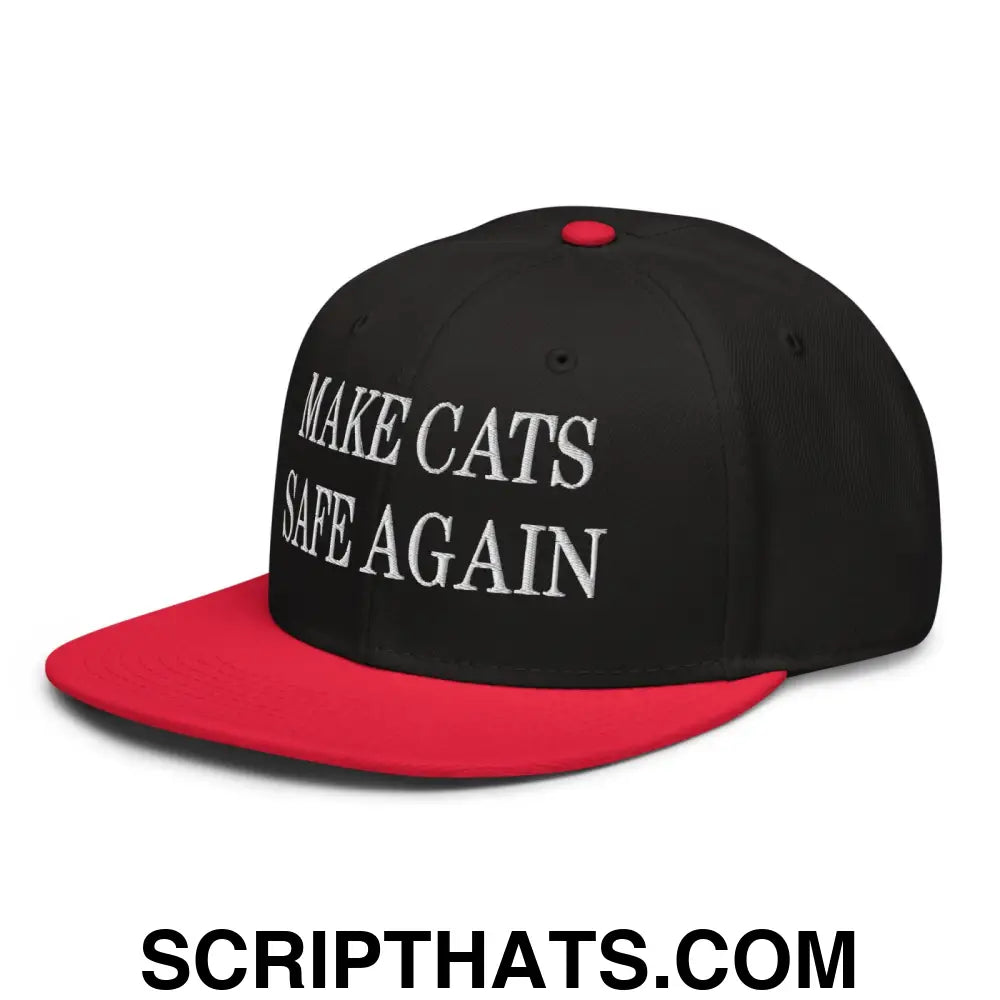 Make Cats Safe Again Embroidered Flat Brim Bill Snapback Hat Red Black Black