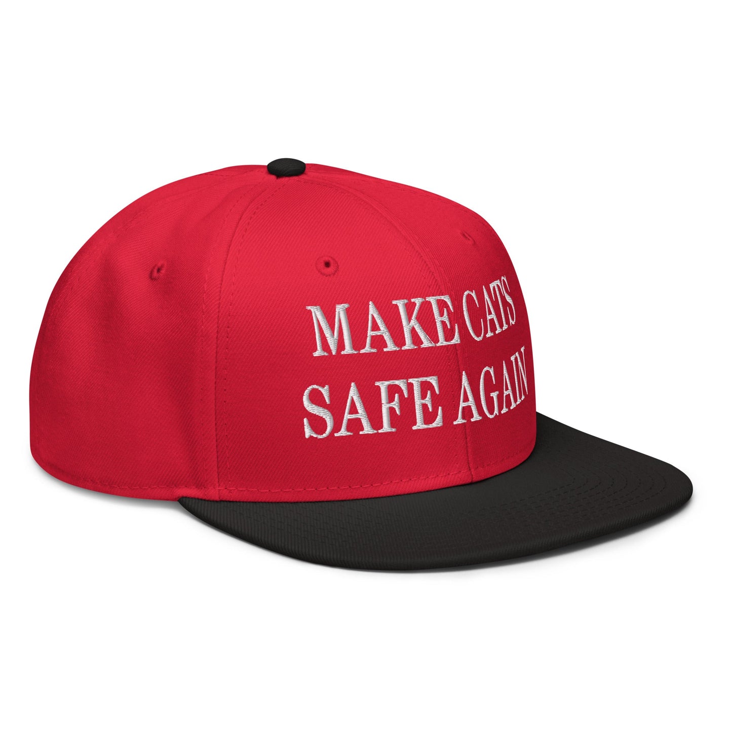 Make Cats Safe Again Embroidered Flat Brim Bill Snapback Hat Black Red Red