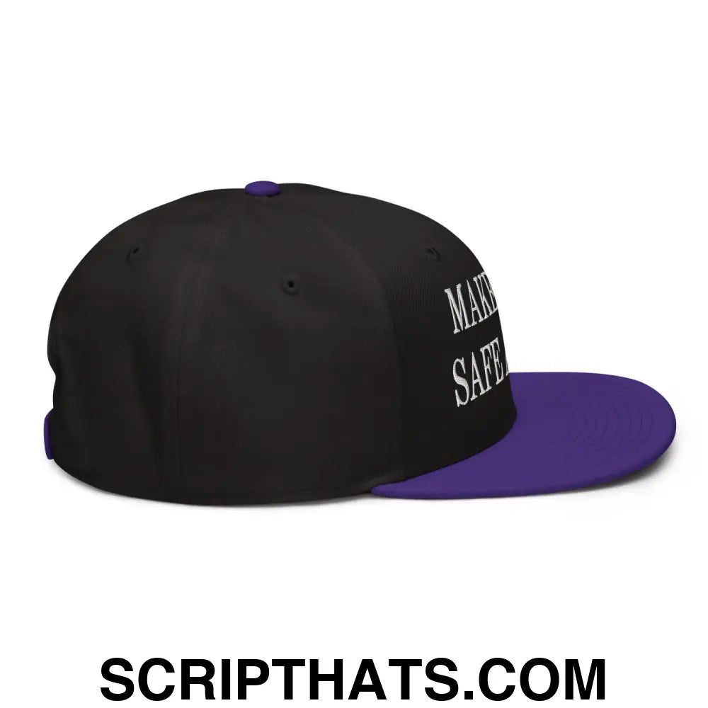 Make Cats Safe Again Embroidered Flat Brim Bill Snapback Hat Purple Black Black