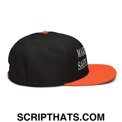 Make Cats Safe Again Embroidered Flat Brim Bill Snapback Hat Orange Black Black