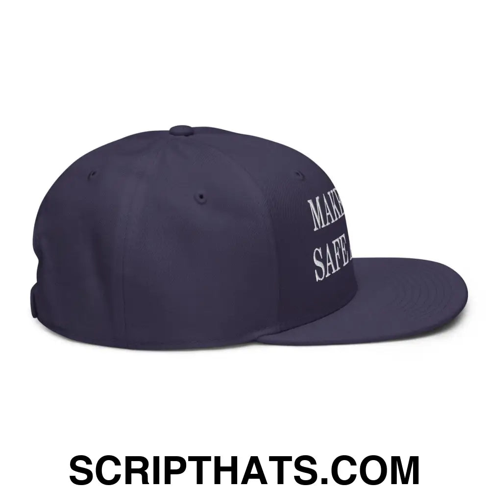 Make Cats Safe Again Embroidered Flat Brim Bill Snapback Hat Navy blue