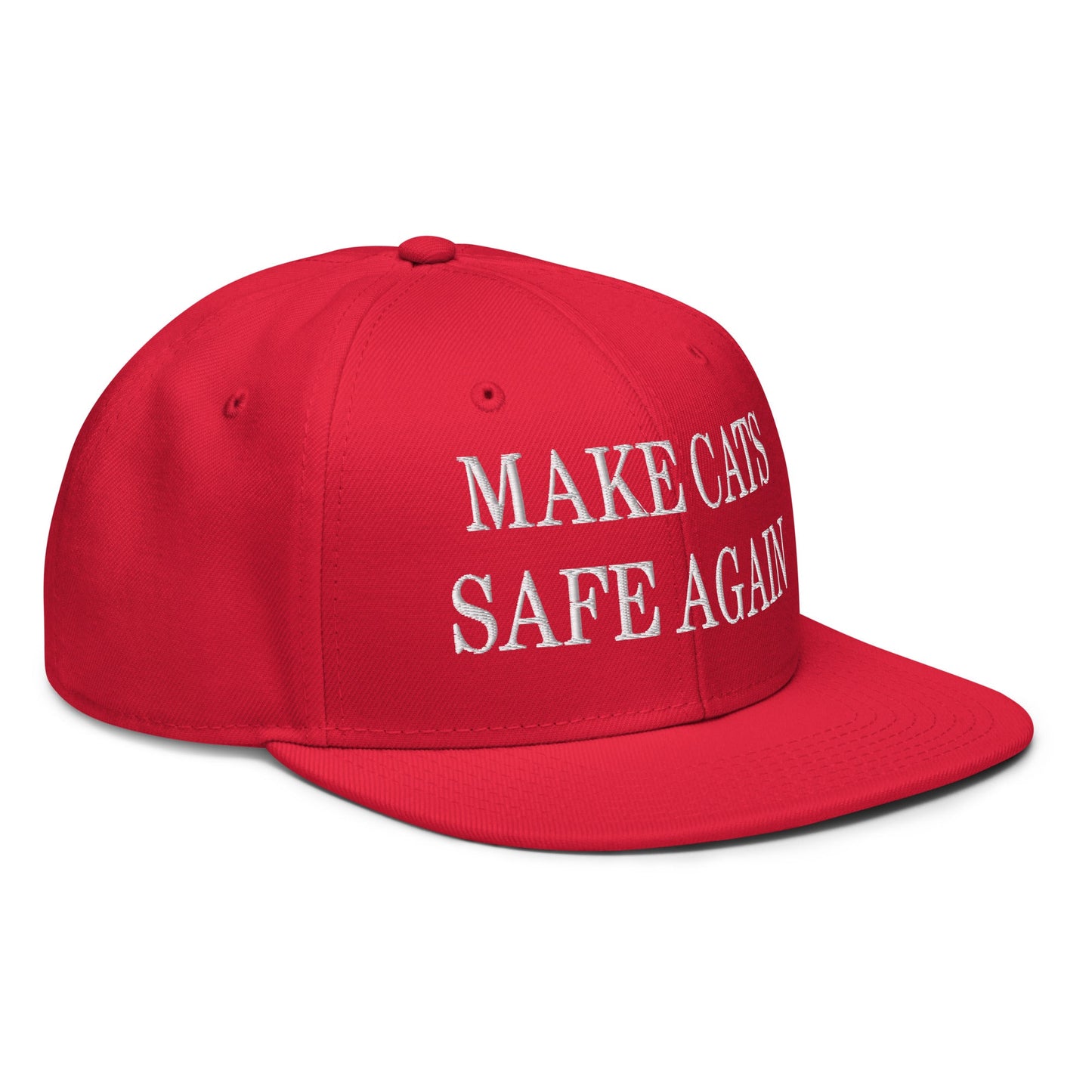 Make Cats Safe Again Embroidered Flat Brim Bill Snapback Hat Red