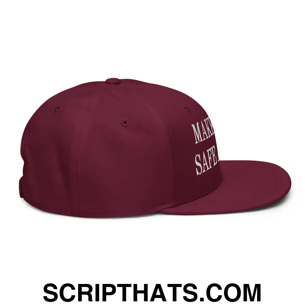 Make Cats Safe Again Embroidered Flat Brim Bill Snapback Hat Burgundy maroon