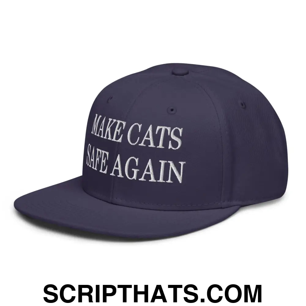 Make Cats Safe Again Embroidered Flat Brim Bill Snapback Hat Navy blue