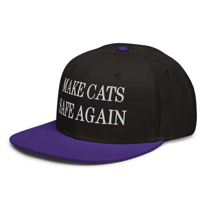 Make Cats Safe Again Embroidered Flat Brim Bill Snapback Hat Purple Black Black