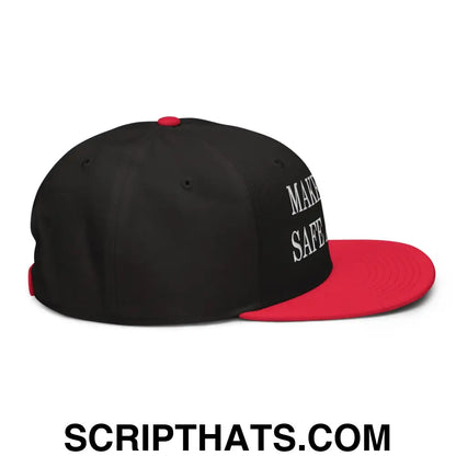 Make Cats Safe Again Embroidered Flat Brim Bill Snapback Hat Red Black Black