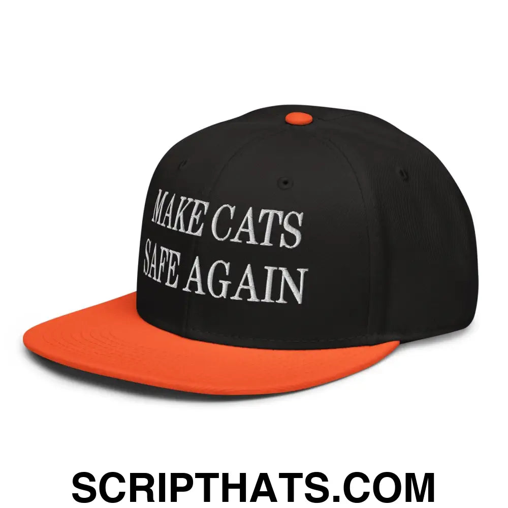 Make Cats Safe Again Embroidered Flat Brim Bill Snapback Hat Orange Black Black