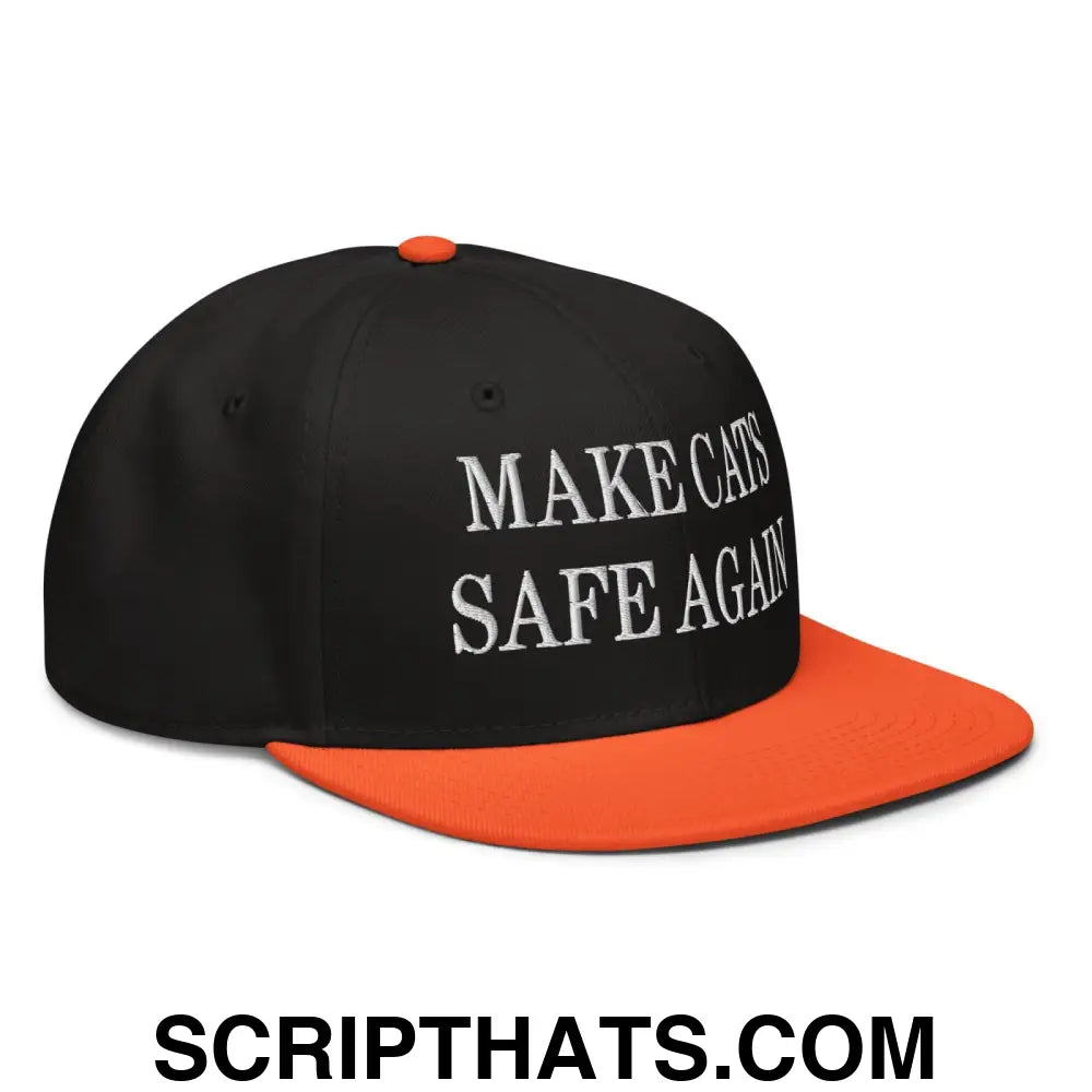 Make Cats Safe Again Embroidered Flat Brim Bill Snapback Hat Orange Black Black