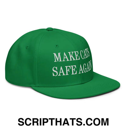 Make Cats Safe Again Embroidered Flat Brim Bill Snapback Hat Kelly Green