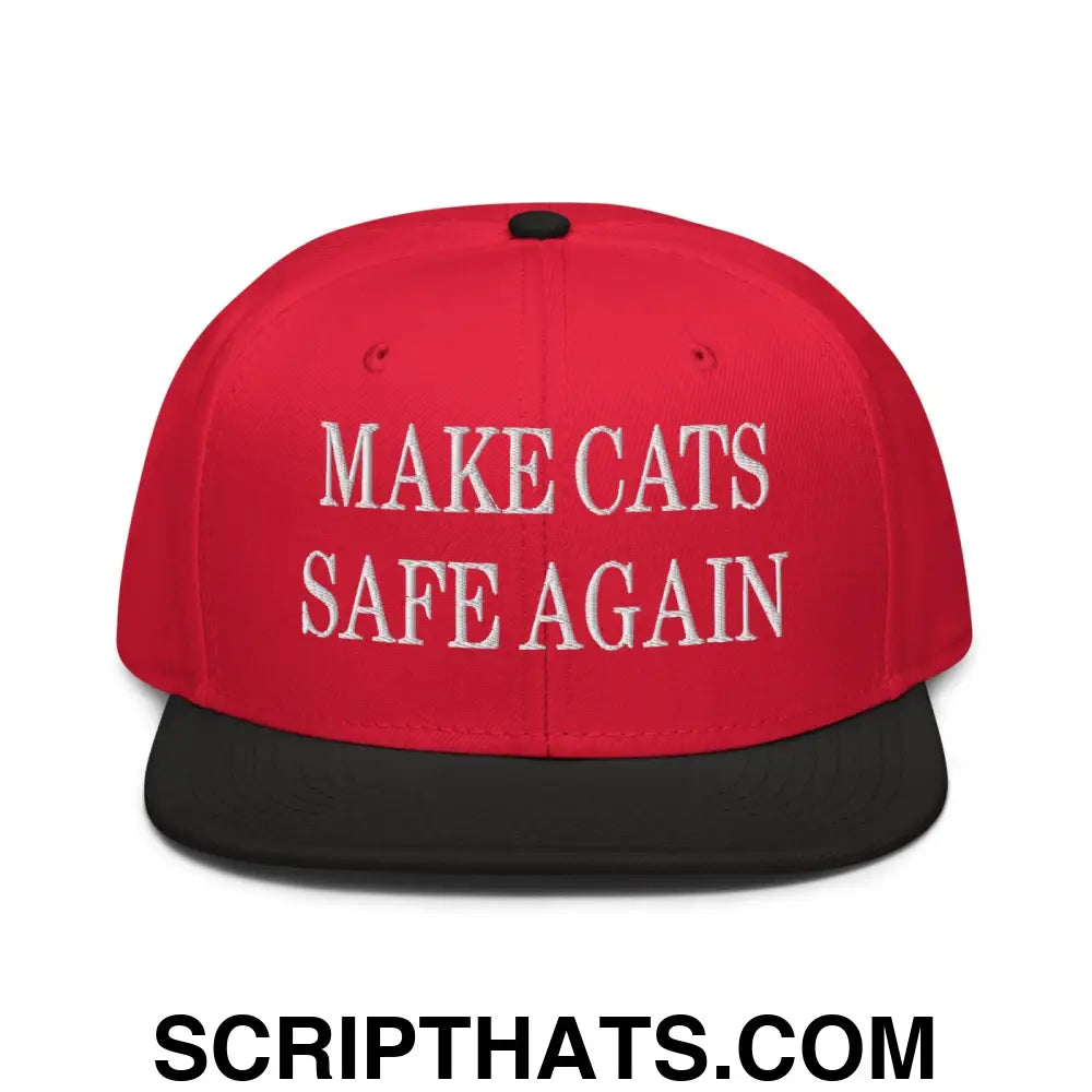 Make Cats Safe Again Embroidered Flat Brim Bill Snapback Hat Black Red Red