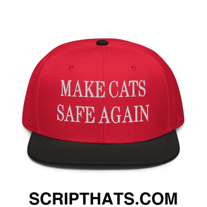 Make Cats Safe Again Embroidered Flat Brim Bill Snapback Hat Black Red Red