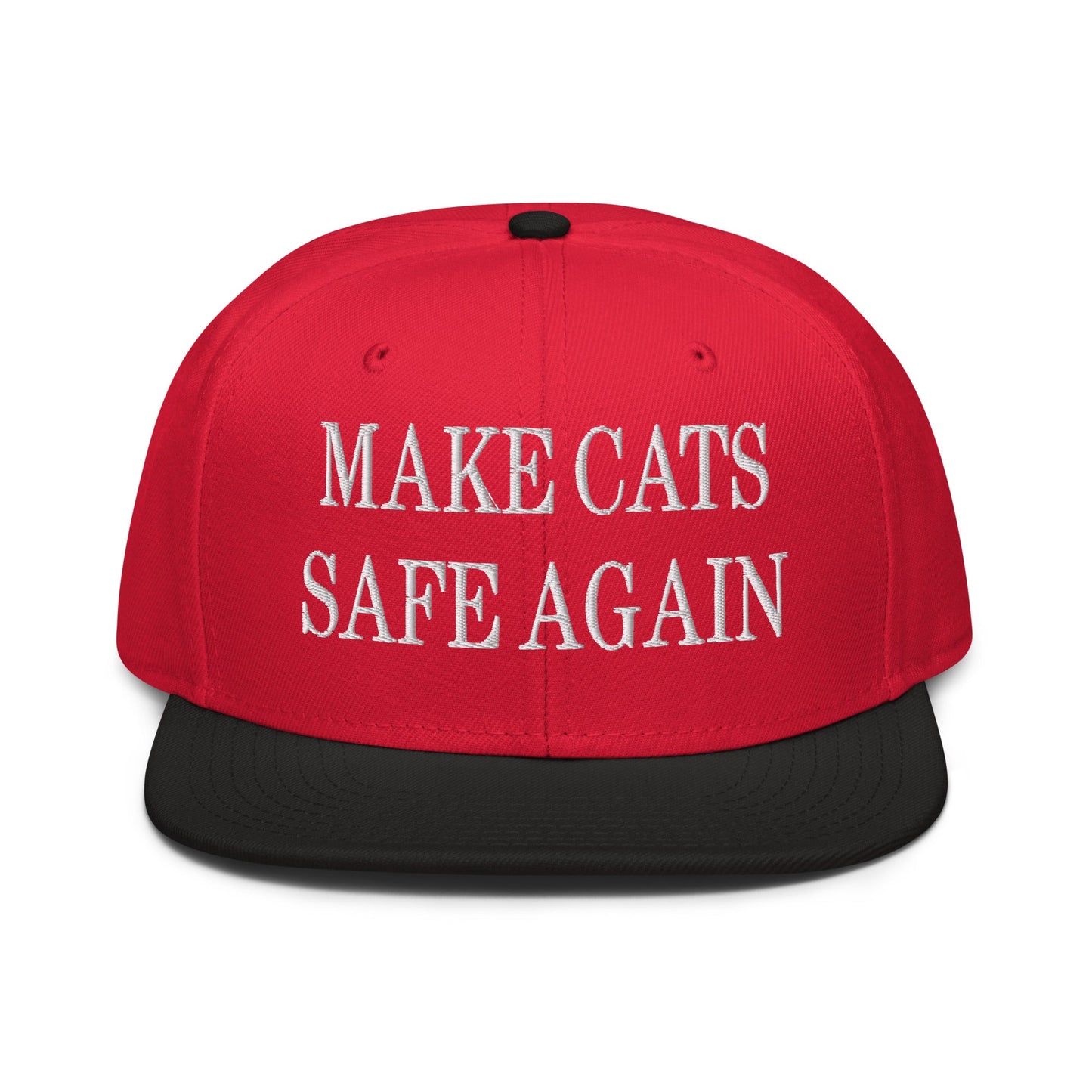 Make Cats Safe Again Embroidered Flat Brim Bill Snapback Hat Black Red Red