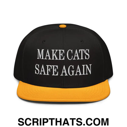 Make Cats Safe Again Embroidered Flat Brim Bill Snapback Hat Gold Black Black