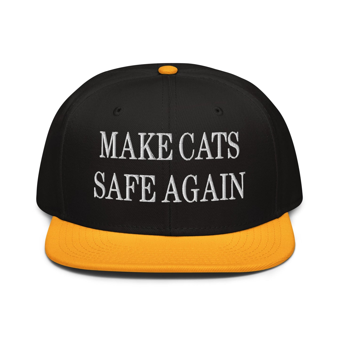 Make Cats Safe Again Embroidered Flat Brim Bill Snapback Hat Gold Black Black