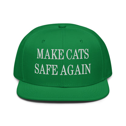 Make Cats Safe Again Embroidered Flat Brim Bill Snapback Hat Kelly Green