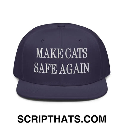 Make Cats Safe Again Embroidered Flat Brim Bill Snapback Hat Navy blue